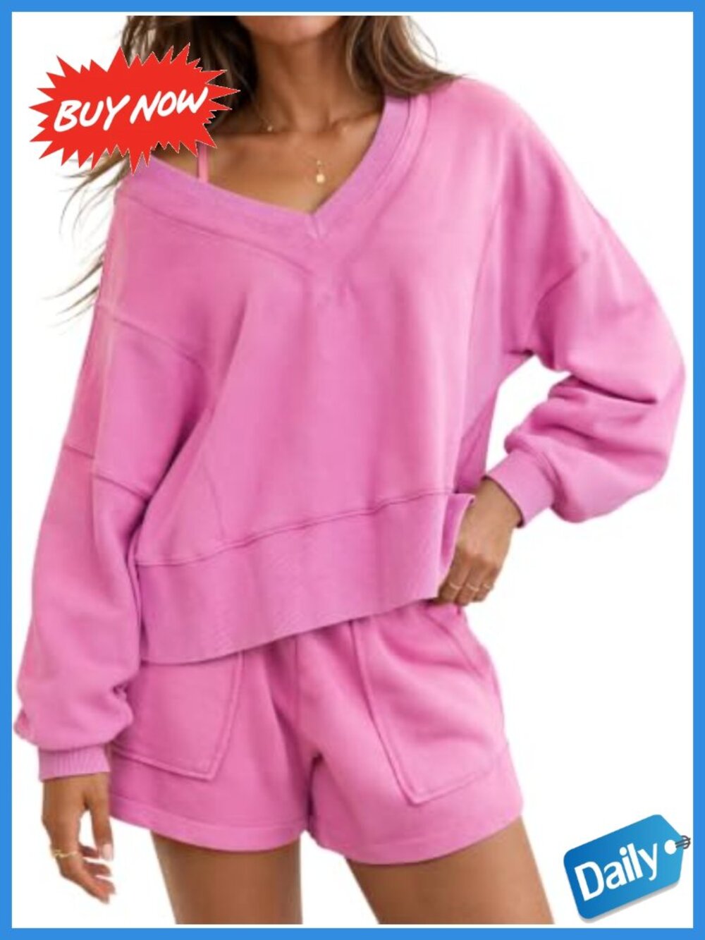 Women's 2 Piece Lounge Matching Set Sweatshirt & Shorts Sweatsuit
